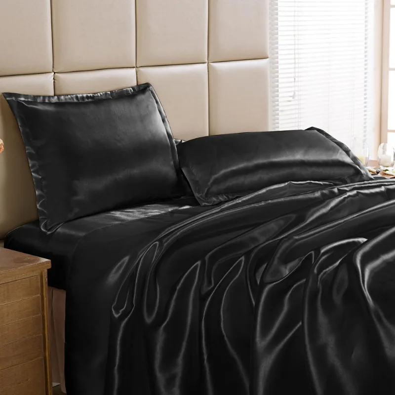 Jogo De Cama Lençol King Cetim Charmousse 4 Peças - Preto