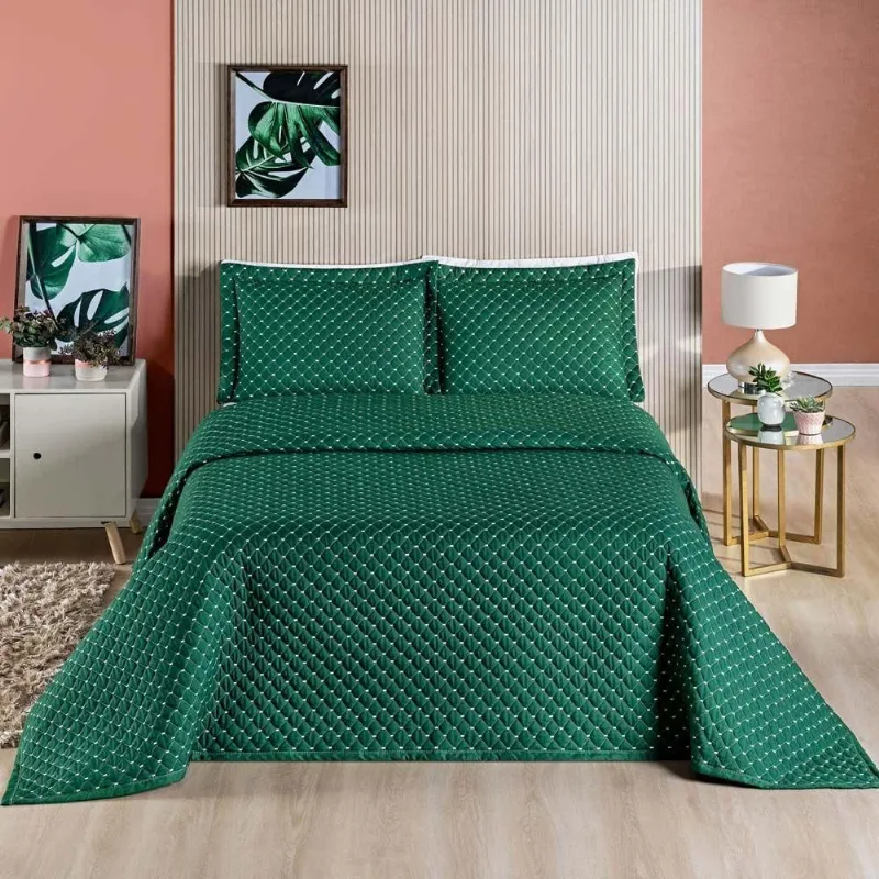 Kit Cobre Leito Vênus CasalLiso 3 Peças - Verde Esmeralda