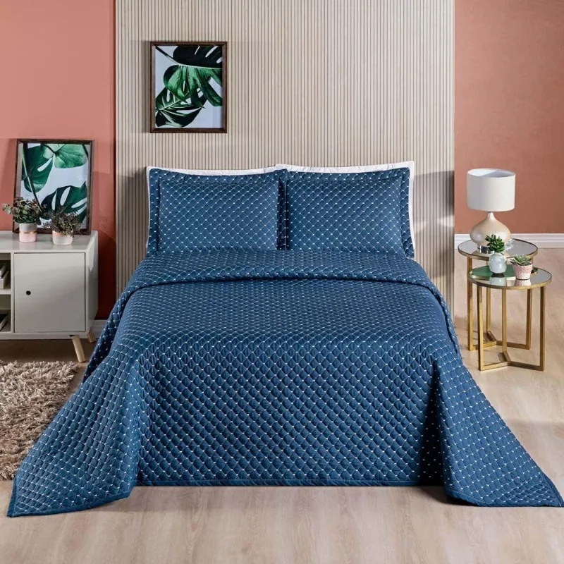 Kit Cobre Leito Vênus KingLiso 3 Peças - Azul Marinho