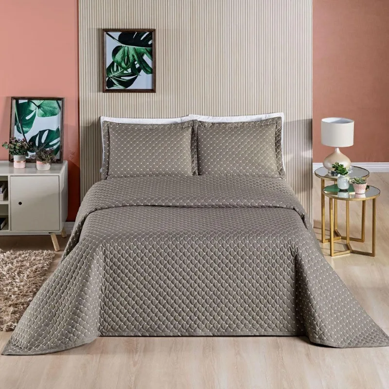 Kit Cobre Leito Vênus KingLiso 3 Peças - Cáqui Camafeu