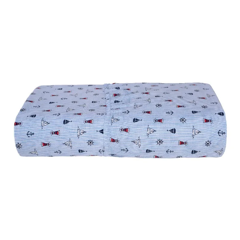 Jogo Cama Lençol Lolli Solteiro Infantil Micropercal 180 Fios 2 Peças - Marinheiro Azul