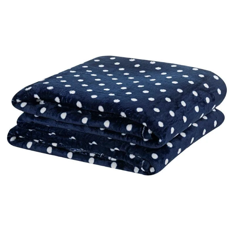 Cobertor Meggy Poá Solteiro Mantinha Flannel Bolinhas - Azul Marinho - Casa Scarpa - Cama, Mesa E Banho