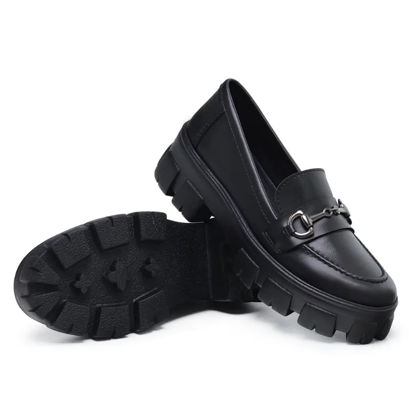 Sapato Mocassim Elegante Plataforma Feminino Lançamento Preto