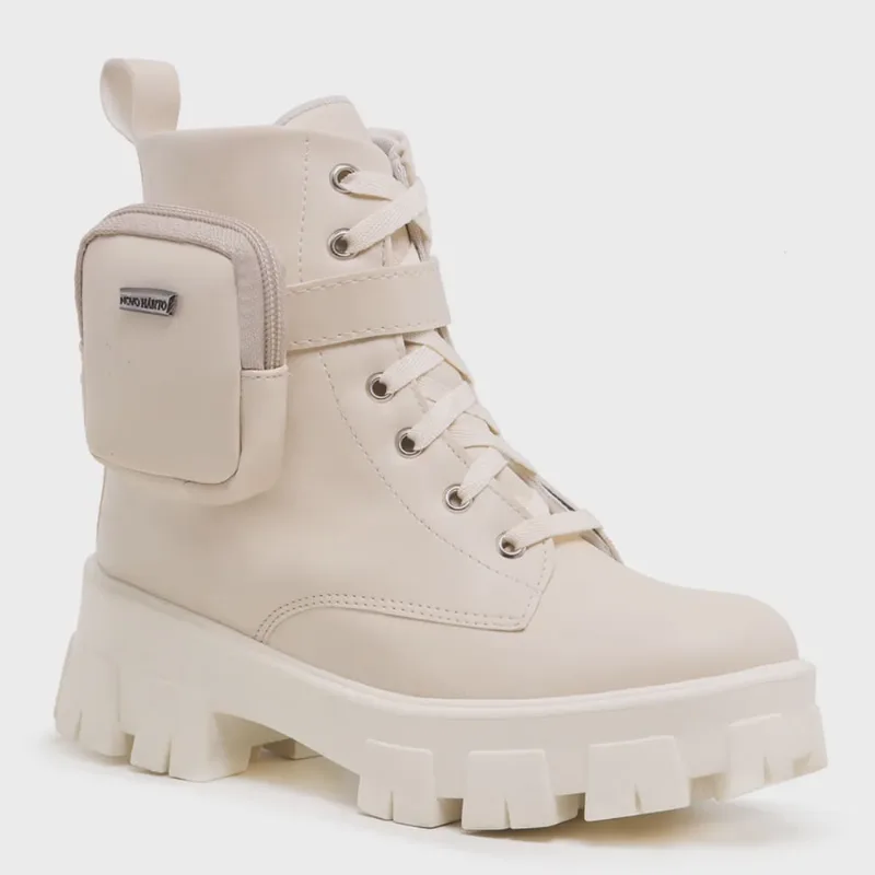 Bota Coturno Feminino Plataforma One Bag Off White Moda Blogueira