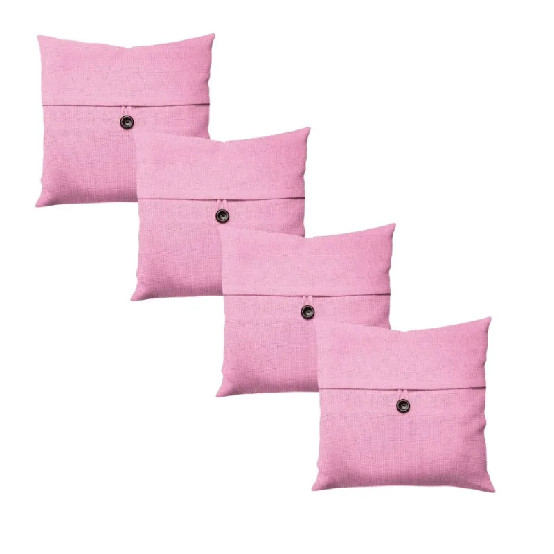 Kit 4 Peças Almofada Solid Rosa Bebê com Botão 40x40cm