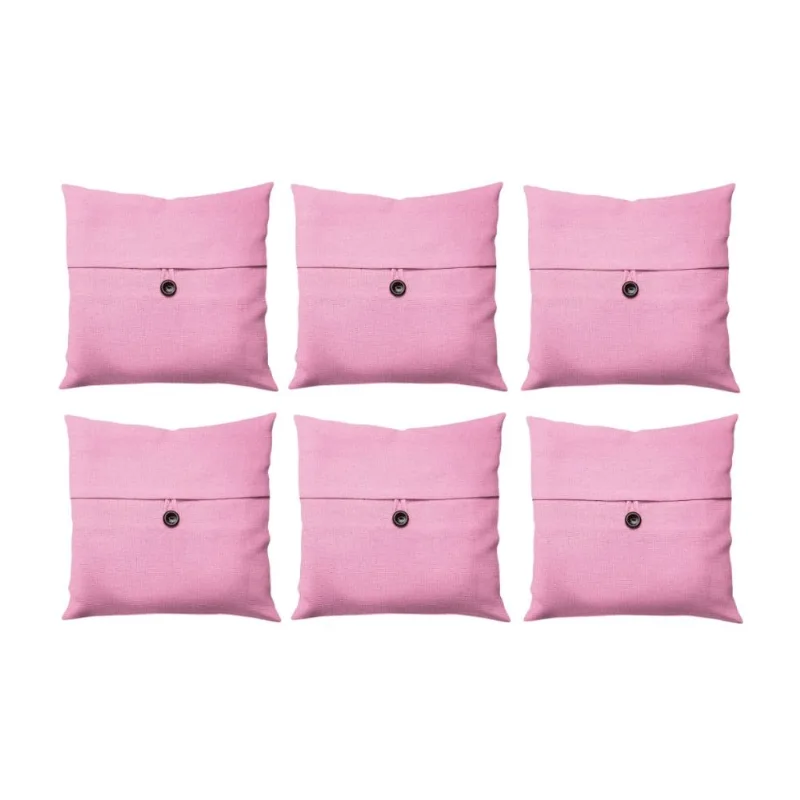 Kit 6 Peças Almofada Solid Rosa Bebê com Botão 40x40cm