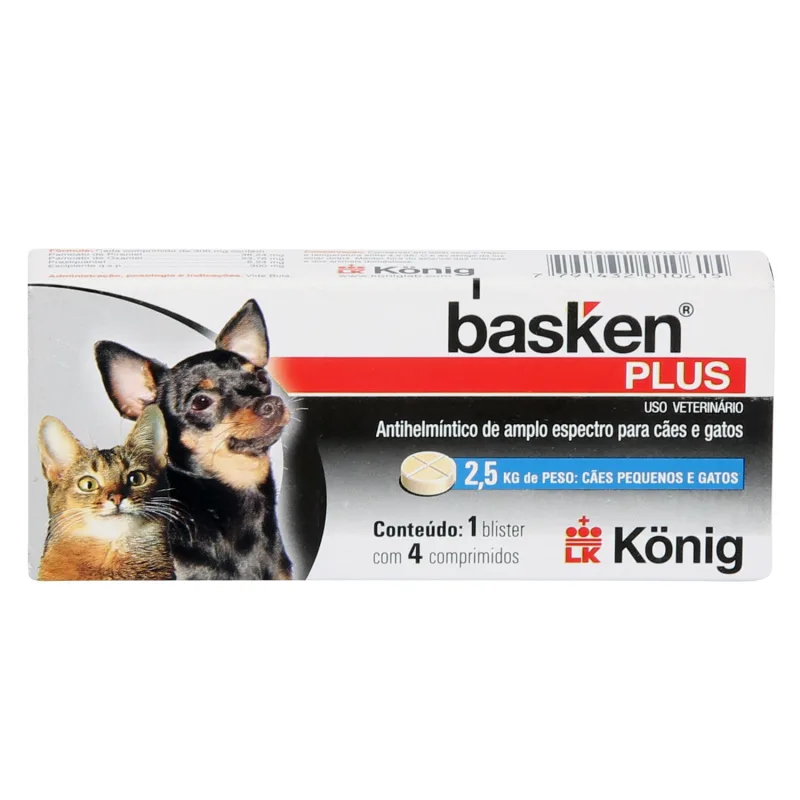 Vermífugo Basken Plus König p/ Cães e Gatos até 2,5kg c/ 4 Comprimidos - Konig