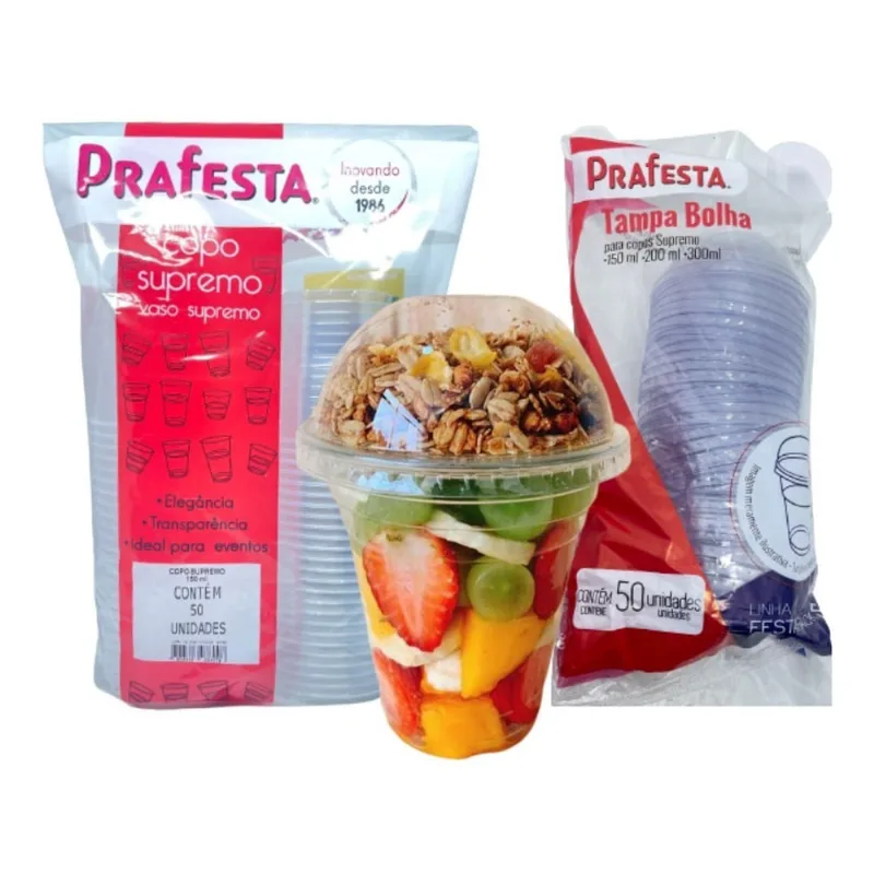 Kit Copo Descartavel Supremo Cristal 200ml Com Tampa Bolha sem furo - 50 unidades