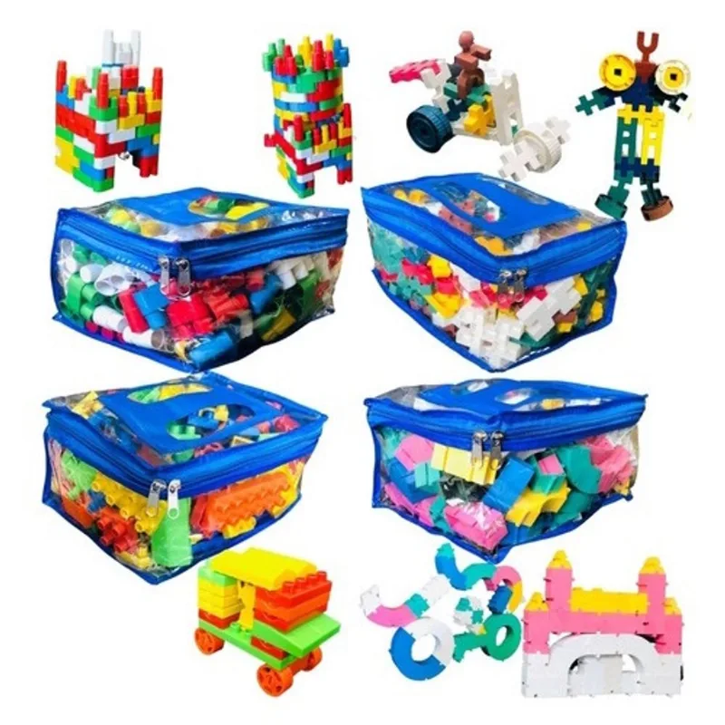 Kit 4 Sacolas Blocos de Encaixes Montar Multi idéias Educativo