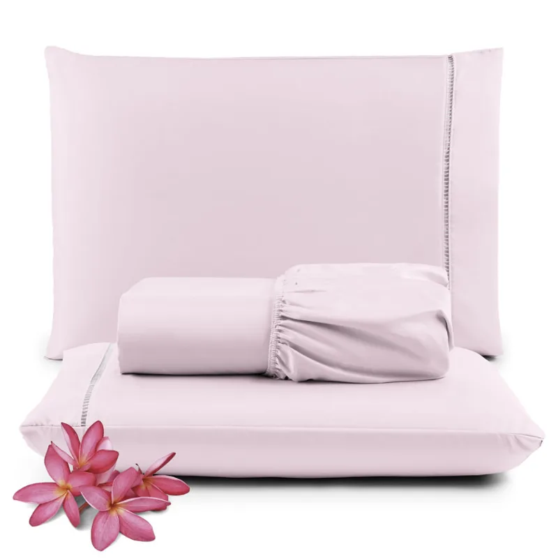Jogo Cama Lençol Unique King 400 Fios Ponto Palito 3 Peças - Rosa