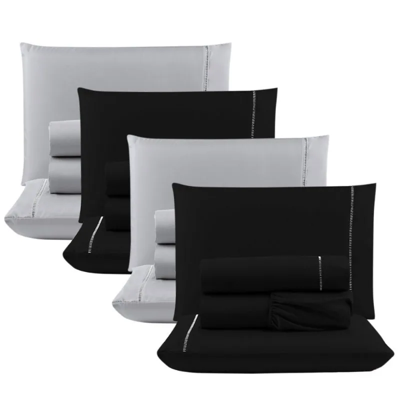 Kit 4 Jogos Cama Lençol Casal 400 Fios 4 Peças Preto + Cinza