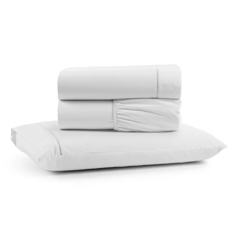 Jogo Cama Lençol Bali Solteiro Percal 180 Fios 100% Algodão Ponto Palito 3 Peças - Branco