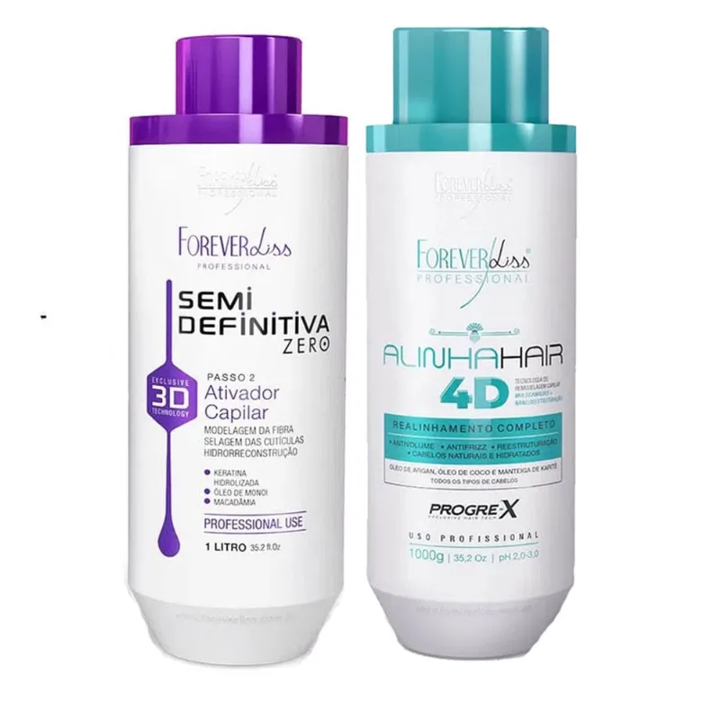 Kit Progressiva 3D e AlinhaHair 4D Forever Liss 1L