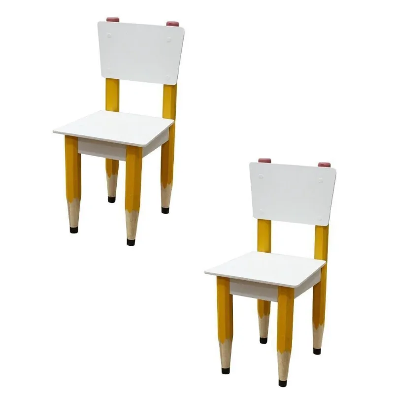Kit 2 Cadeira Infantil Formato Lápis De Escrever E Borracha Cor: amarelo