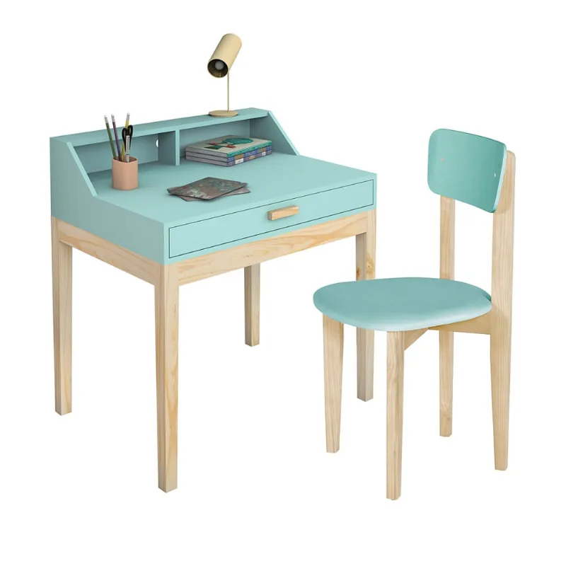 Mesinha de Estudo Com Cadeira Infantil para quarto de Criança Cor Menta