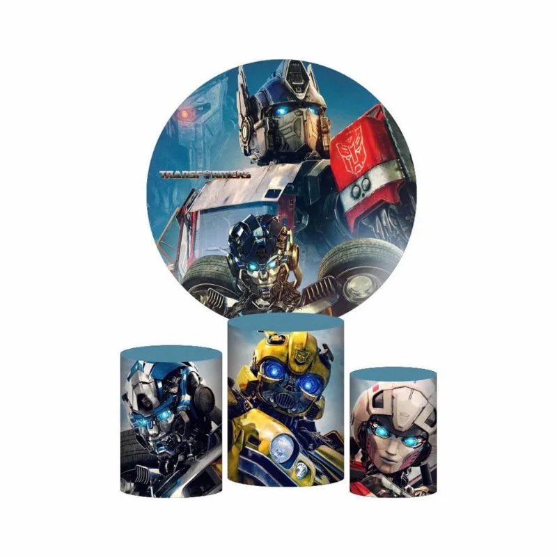 Trio Capa Cilindro + Painel Redondo 3D Transformers 1,50M