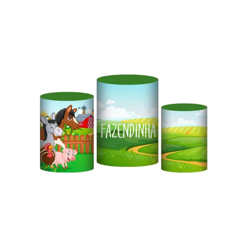 Trio Capa Cilindro Fazendinha 3D Em Tecido Com Elástico