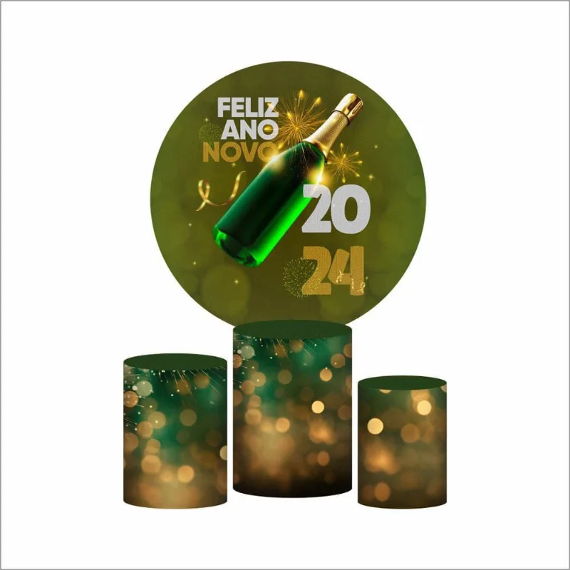 Trio Capa Cilindro + Painel Redondo 3D Ano Novo 1,50M Veste