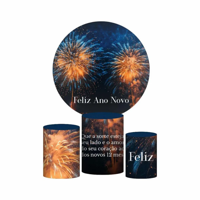 Trio Capa Cilindro + Painel Redondo 3D Ano Novo 1,50M Veste