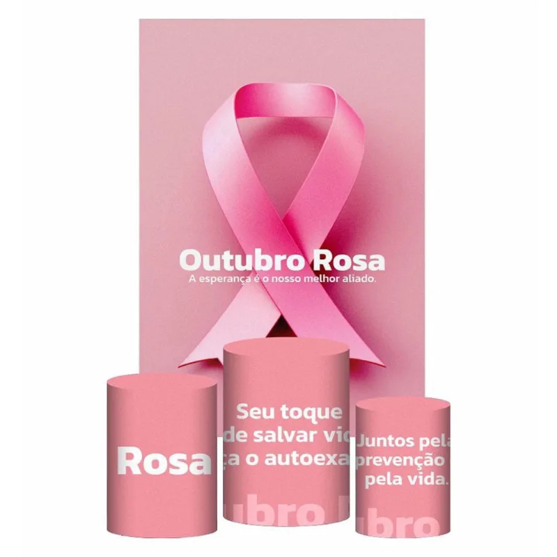 Kit Casado Outubro Rosa Trio Capa Cilindro Retangular Tecido