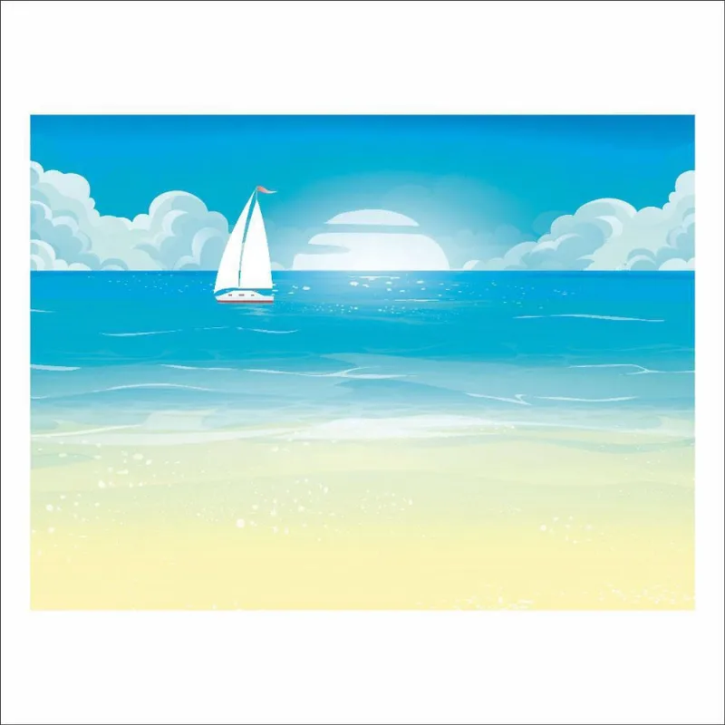 Fundo Fotográfico Cenário Praia Aquarela Tecido 2,20M X1,50M