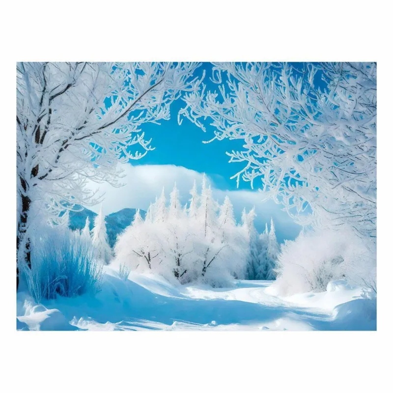 Fundo Fotográfico Cenário Floresta Neve Pintura Em Tecido