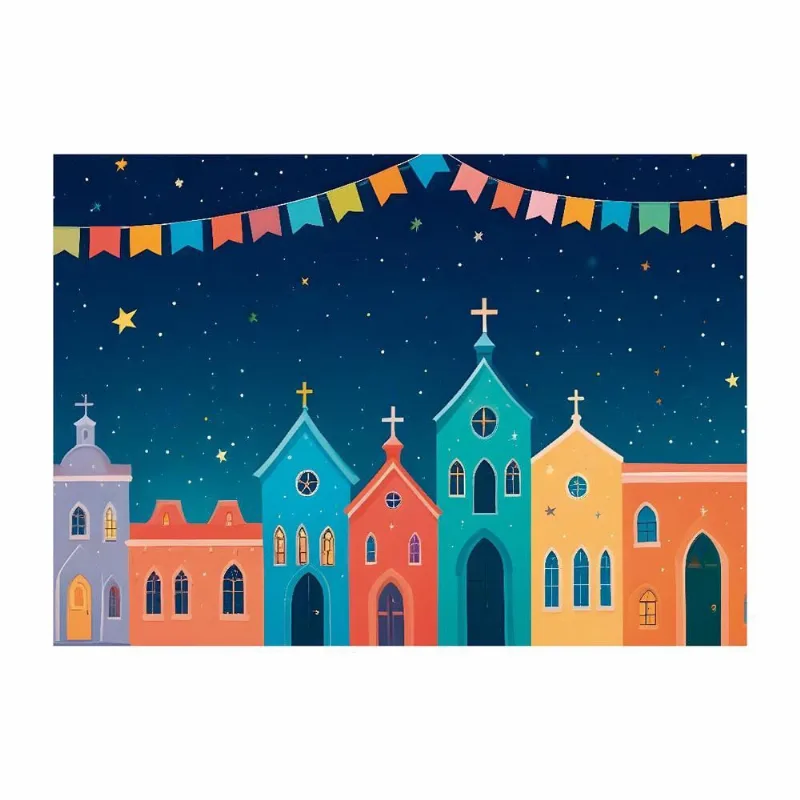 Fundo Fotográfico Cenário Festa Junina Igreja Tecido 2,20M X