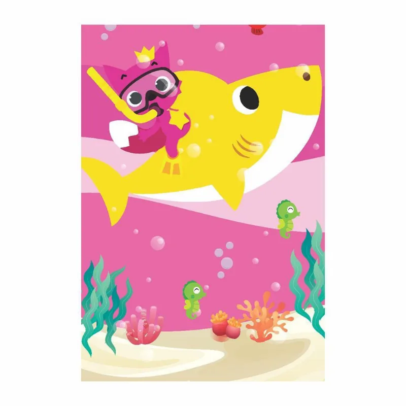 Painel Festa Retangular 3D Baby Shark Casadinho 1,50M X 2,20