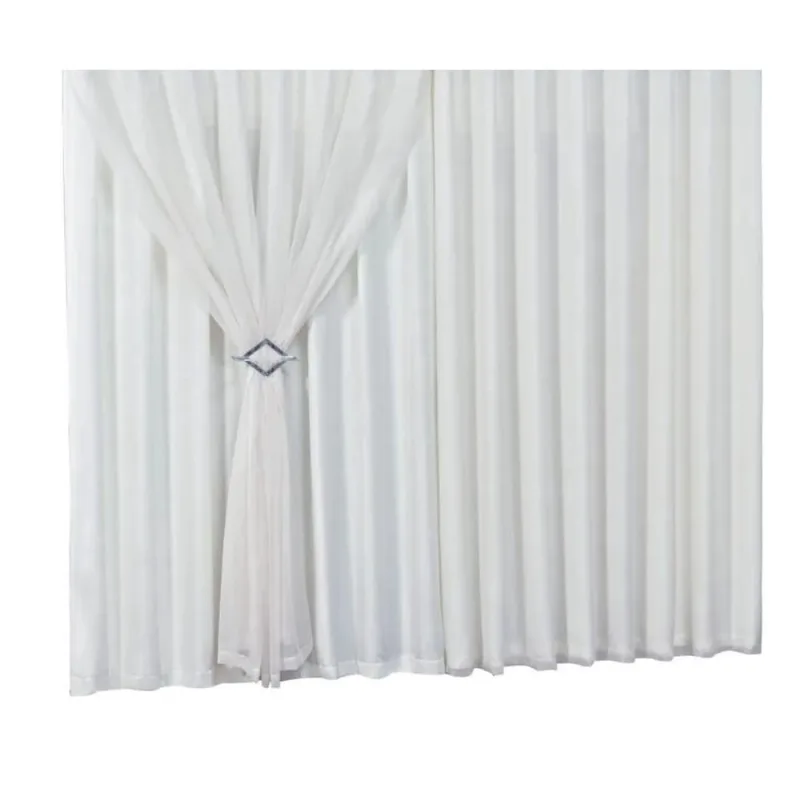 Cortina 3,00M X 2,80M C Forro Tecido Microfibra Voil Branco