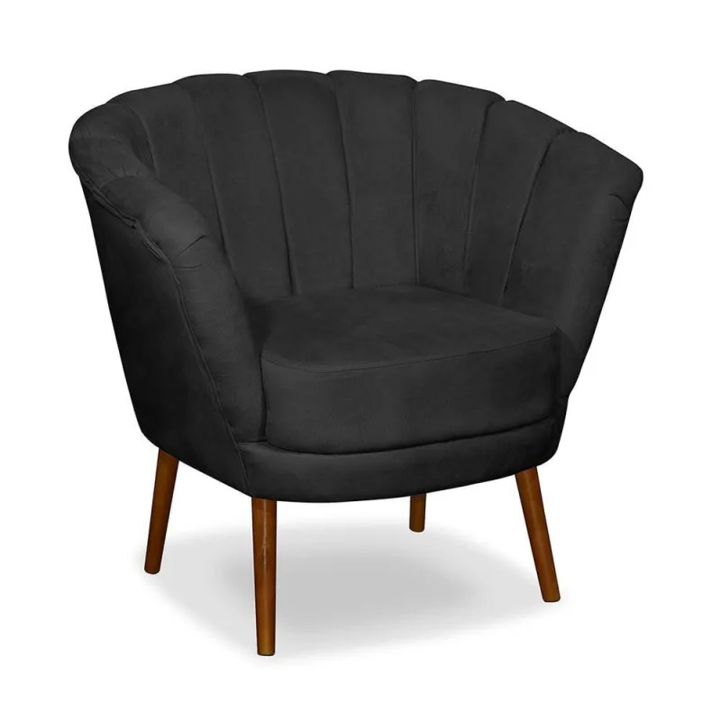 Poltrona Pétala Flor Decorativa Suede Preto - OUTRAS - Agro