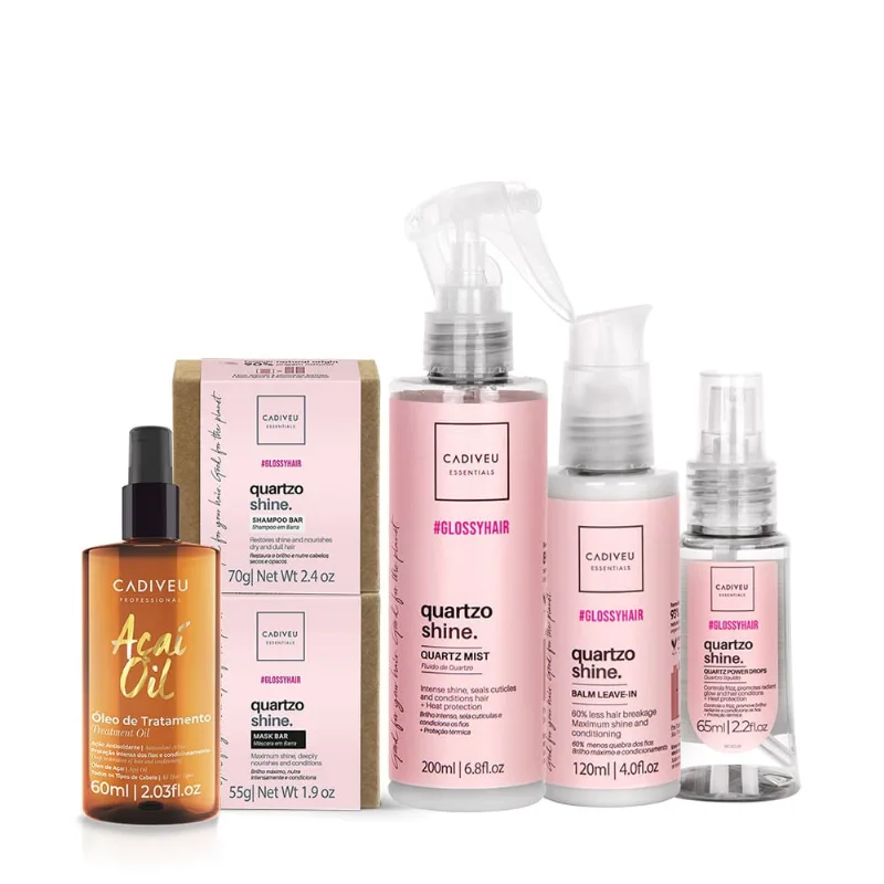 Kit Cadiveu Professional Hair Quartzo Shine Barra e Açaí Óleo 60ml (6 produtos)