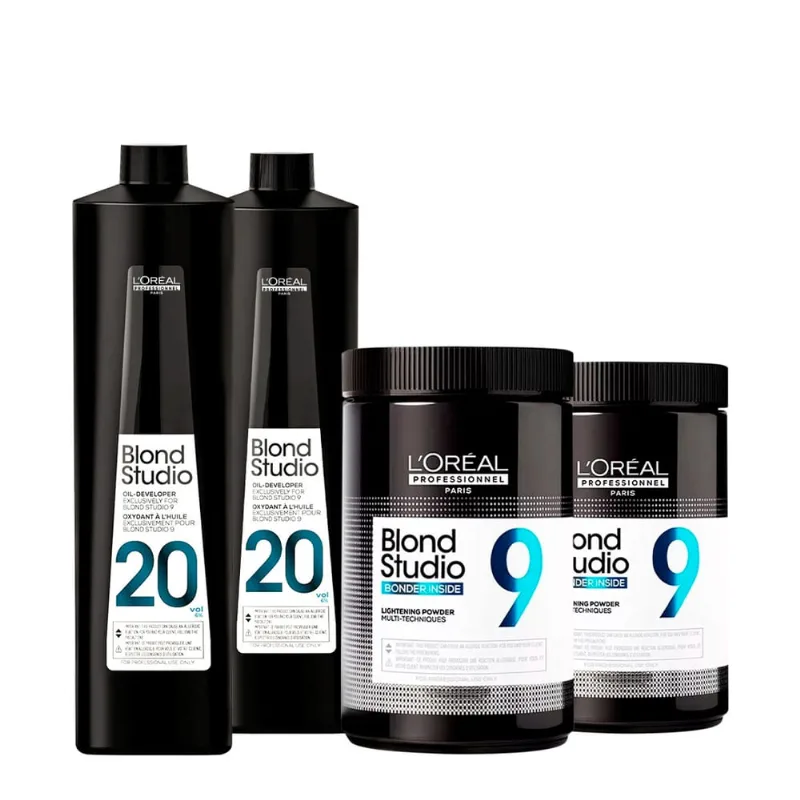 Kit L'Oréal Professionnel Blond Extra Studio 9 Pó Descolorante e Oil Developer Extra Oxidante 20V (4 produtos)