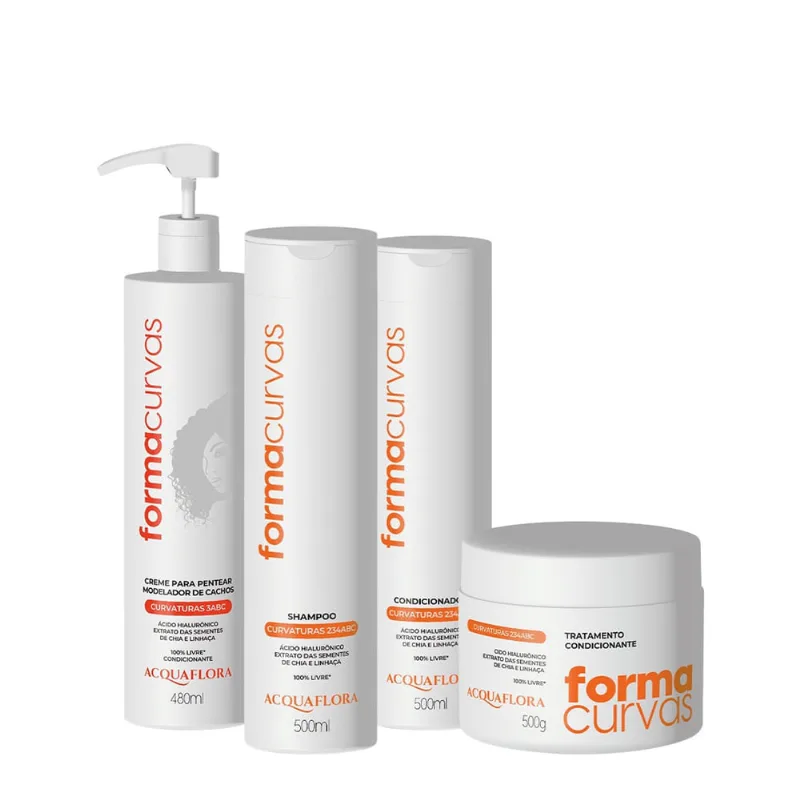 Kit Acquaflora Forma Curvas Shampoo Condicionador Tratamento Condicionante e Creme de Pentear Cachos (4 produtos)