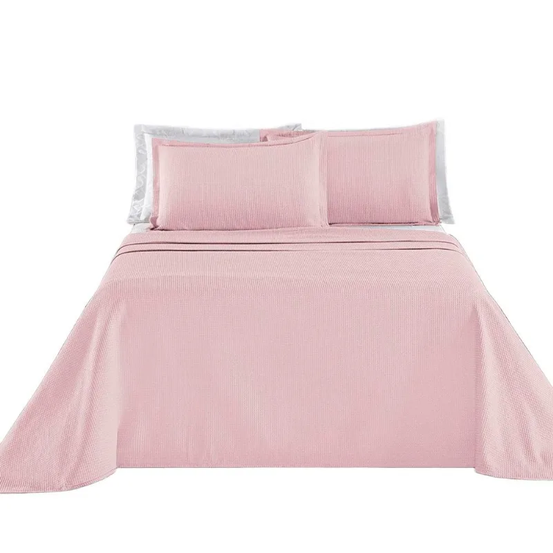 Kit Cobre Leito Colcha Sorento Queen 3 Peças Piquet 100% Algodão Premium - Rosa
