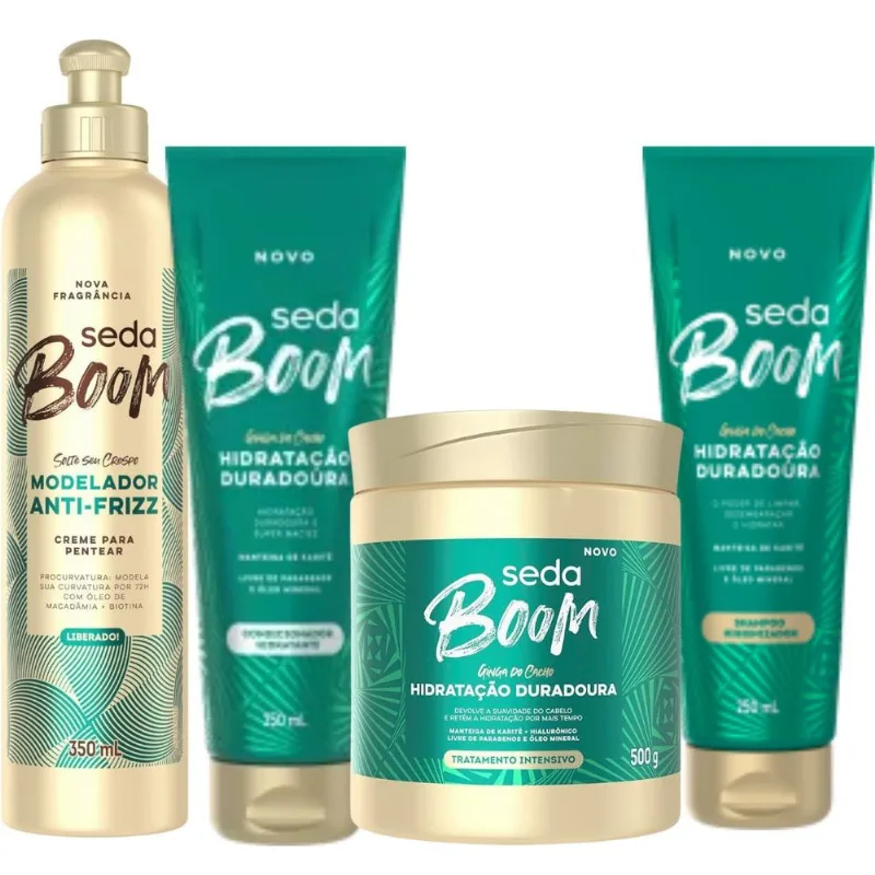 Kit Seda Boom Hidratação Revitalização Mascara Douradora Tratamento Intensivo Creme Pentear Modelador