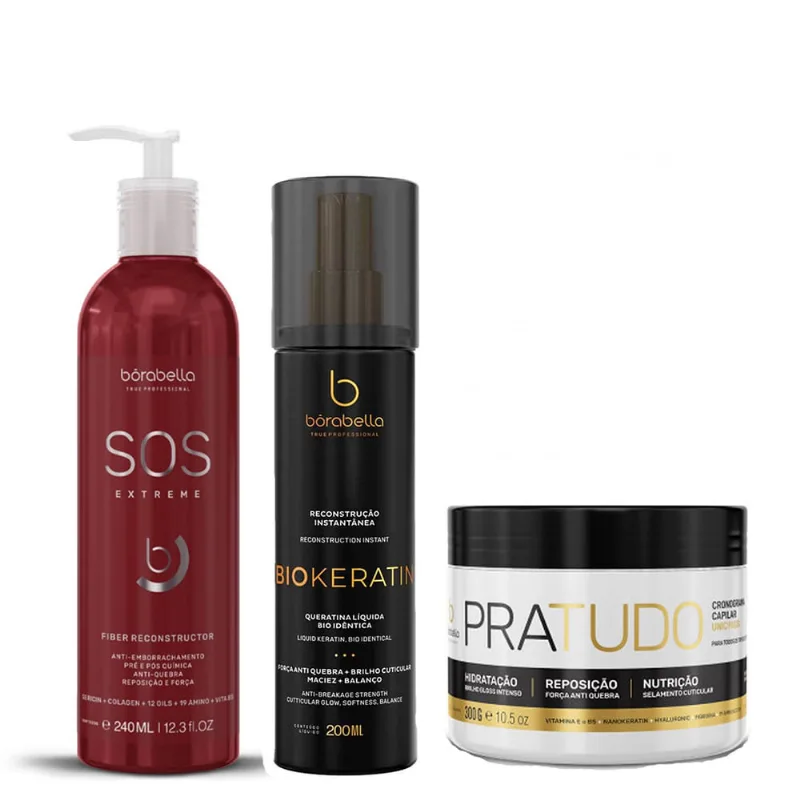 Kit sos, Queratina keratin e Mascara Pra tudo Borabella