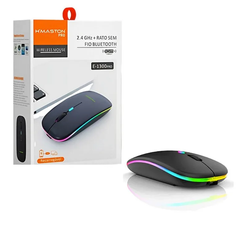 Mouse Sem Fio Luminoso Recarregável Bluetooth 2.4ghz E-1300 Pro