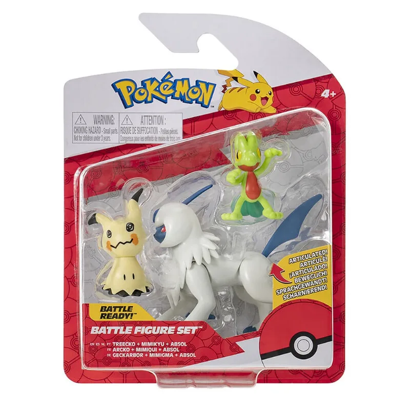 3 Bonecos de Batalha Treecko, Mimikyu e Absol - Pokémon