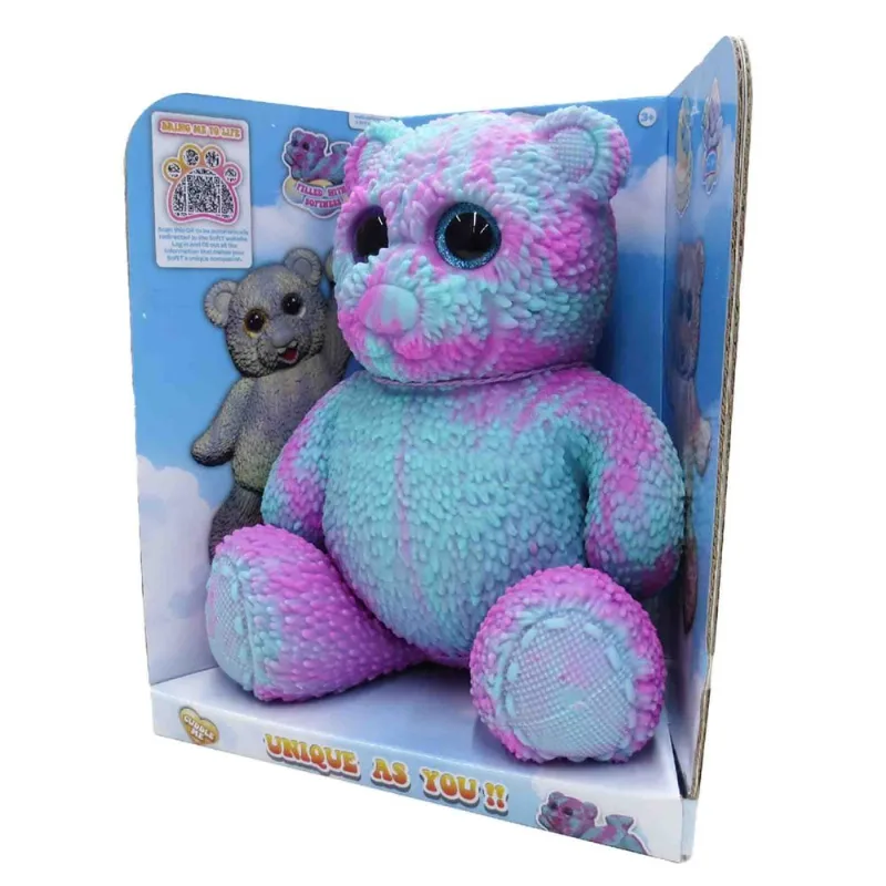 Boneco Elástico Urso Tye Dye Verde E Rosa De 22Cm - Soft