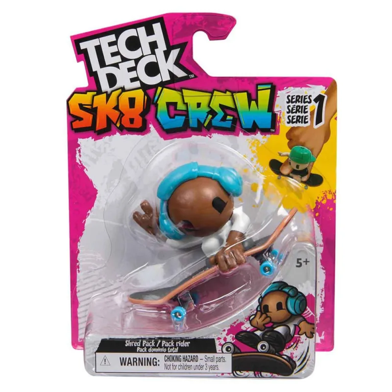 Skate de Dedo e Boneco SK8 crew (Fone Azul) 96mm - Tech Deck - Não Disponível - Brinquedos