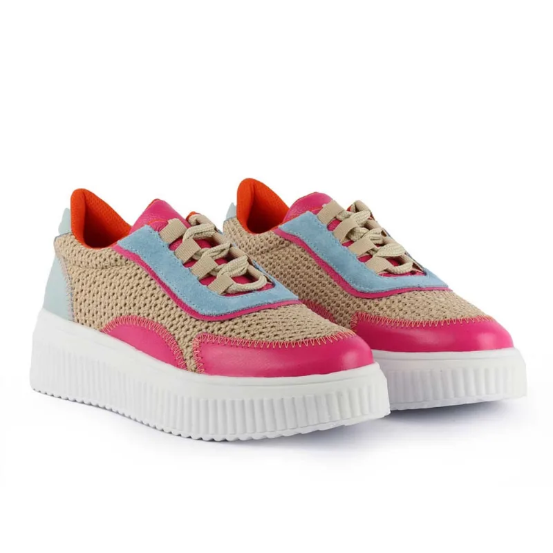 Tênis Feminino de couro com tressê pink