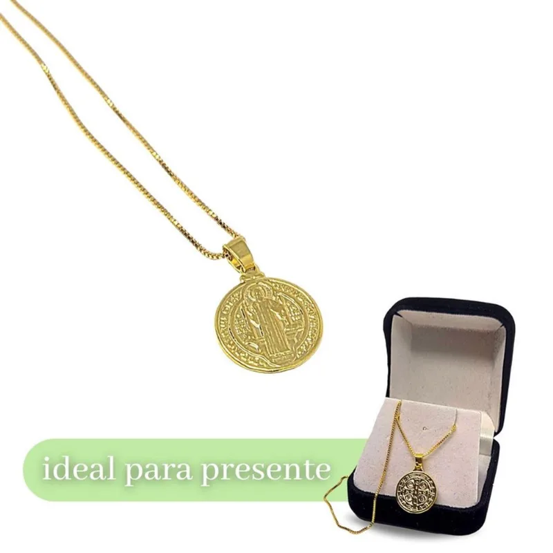 Colar Medalha De São Bento Banhado Ouro 18k Presentedenatal