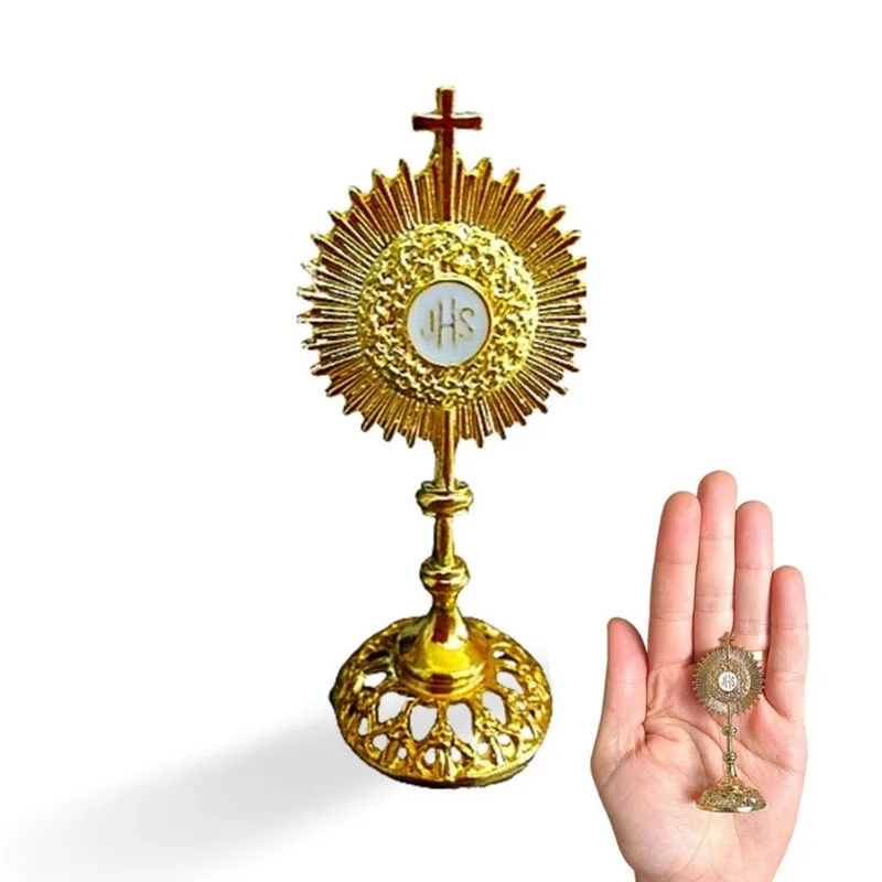 Mini Ostensório Para Lembrancinha Dourado Folheado 7cm
