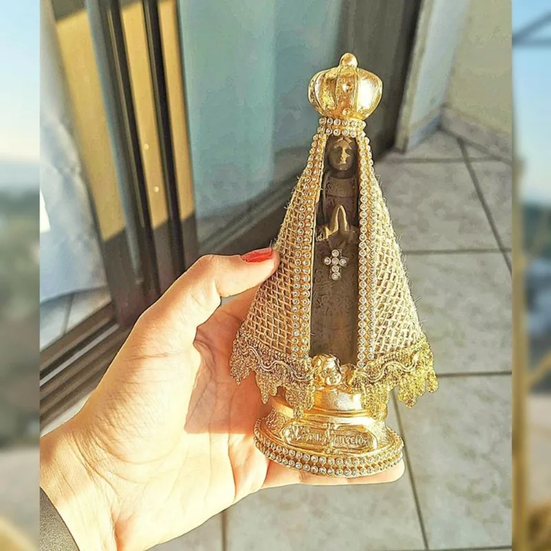 Imagem Nossa Senhora Aparecida Pequena Manto De Juta 17cm