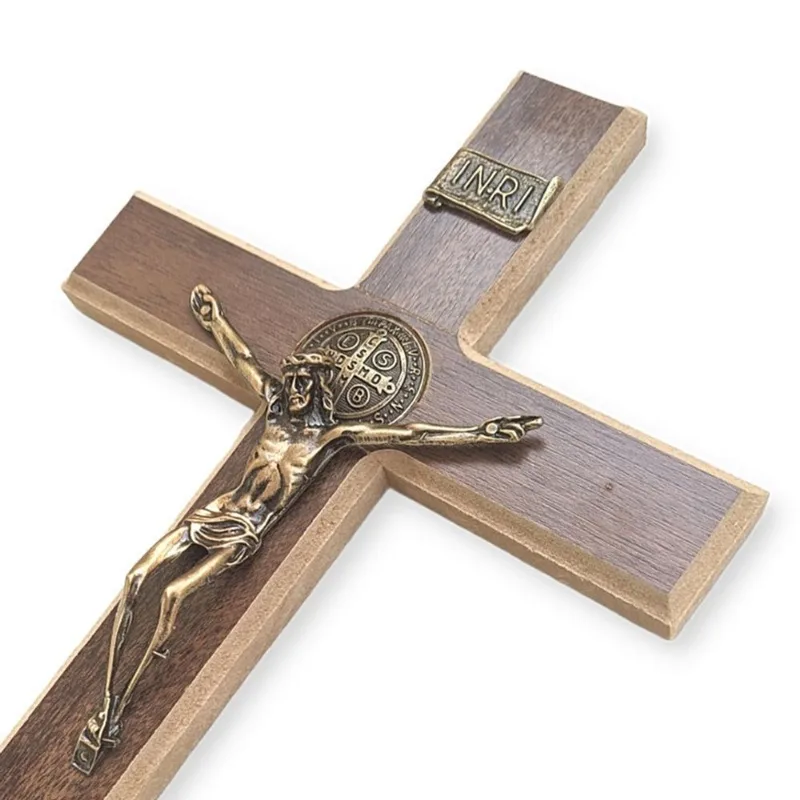 Crucifixo Sao Bento Cruz Madeira Para Parede Grande 31cm