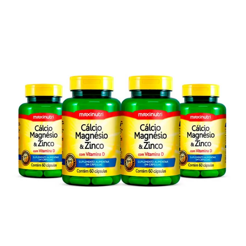 Kit 4 Cálcio Magnésio Zinco Suplemento Mineral 60 Cápsulas