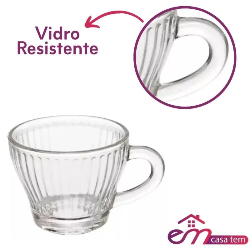 Xícara De Café Morocco Lines Vidro Transparente 90ml Em Casa Tem - Em Casa Tem - Utilidades Domesticas