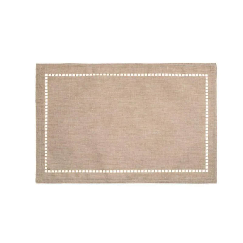 6 Lugares Americanos Retangular Poliéster Linho Bege 45cm Lyor