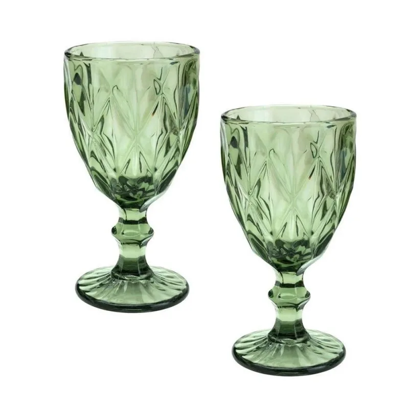 Jogo 2 Taças De Vidro Diamond Cor Verde Para água Vinho Lyor 300ml - lyor - Agro