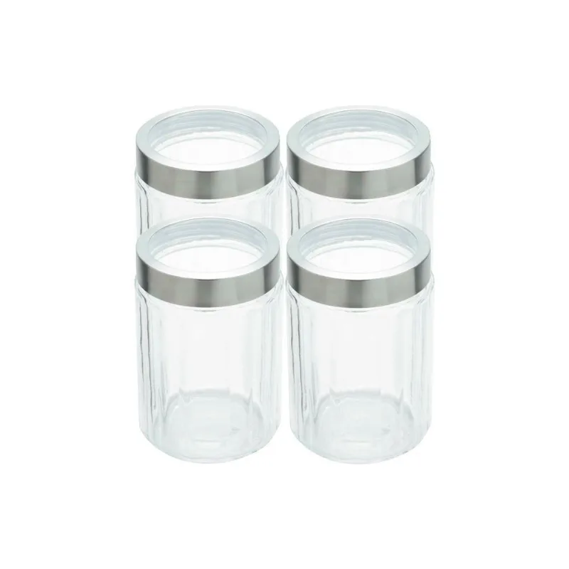 Kit 4 Pote De Vidro Porta Mantimentos Vidro Com Tampa Inox Para Grãos Cereais 1200ml 18cm Lyor